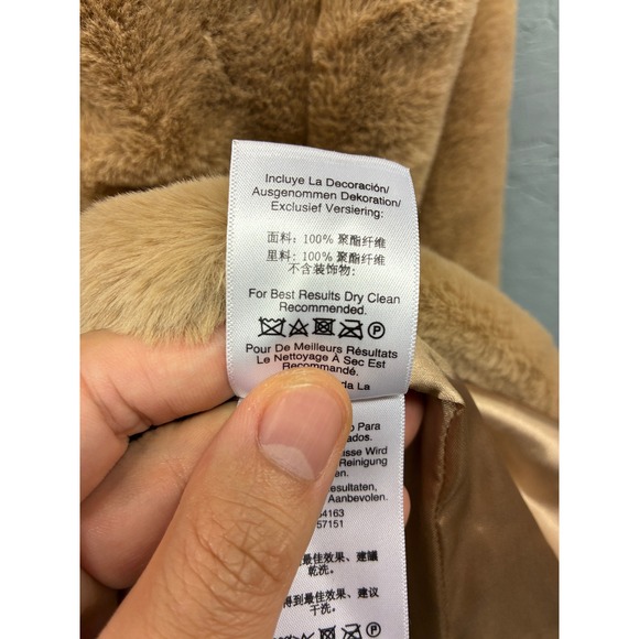 DKNY‎ Womens M Tan Faux Fur Coat Button Front Collar Soft Plush Winter Jacket - Picture 8 of 15